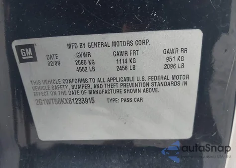 2008 Chevrolet Impala Lt z USA, uszkodzony, nr VIN 2G1WT58KX81233915